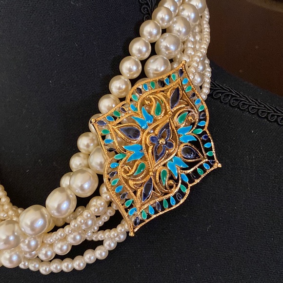 Vintage signed Vendome Enamel Gold Brooch - Picture 7 of 12